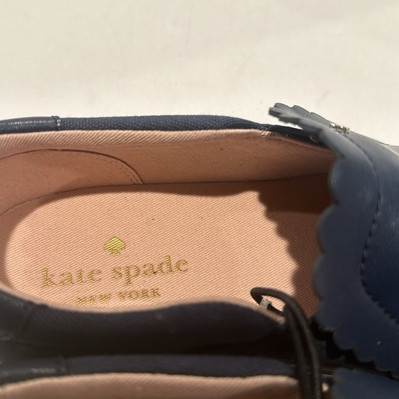 Kate Spade Leather & Canvas Slip on Sneakers with Classic goldtone Heart. - Picture 6 of 7